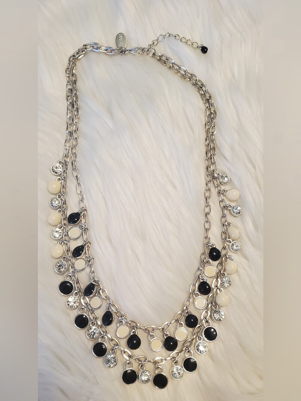 White House Black Market Layered Black Cream Crystal Charm Statement Necklace - Picture 6 of 7